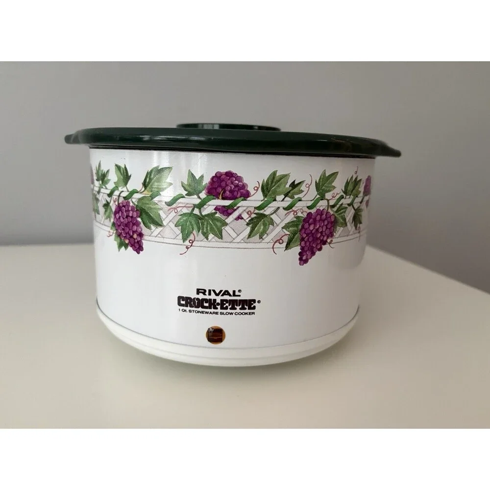 Rival Crock-Ette 1 Quart Stoneware Slow Cooker 3205 Purple Grapes Vintage Tested